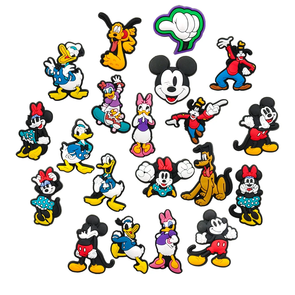 MINISO Disney Shoes Charms PVC Cartoon Mickey Shoe Accessories For Minnie Sandals Decoration Buckle Kids Friends Gifts