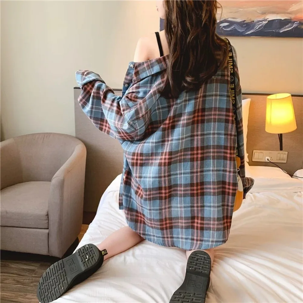 Loose and comfortable Retro Women\'s Plaid Blouse Long Sleeve Check Shirt Female Basic Cheap Women\'s Korean Fashion Clothes