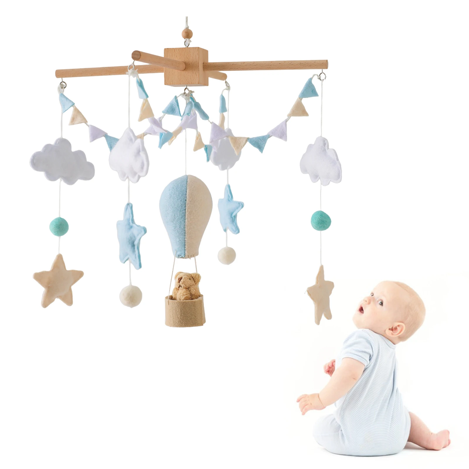 Baby Crib Mobile Bed Bell Soft Felt Hot Air Balloon Wind Chime Pendant Bed Bell Wooden Newborn Comfort Bed Bell Toys Baby Gift