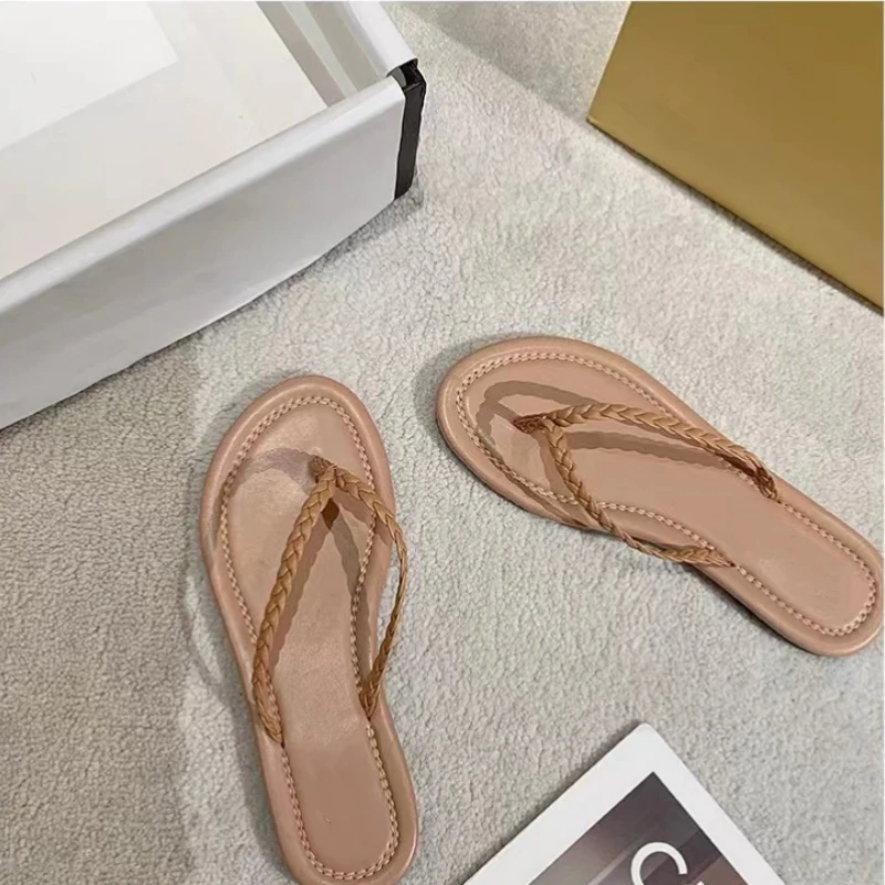 Elegant And Fashion Women Shoes Green Breathable Flat Flip Flop Shoes Hemp Rope Woven Shoelaces Female Summer Shoes For Women