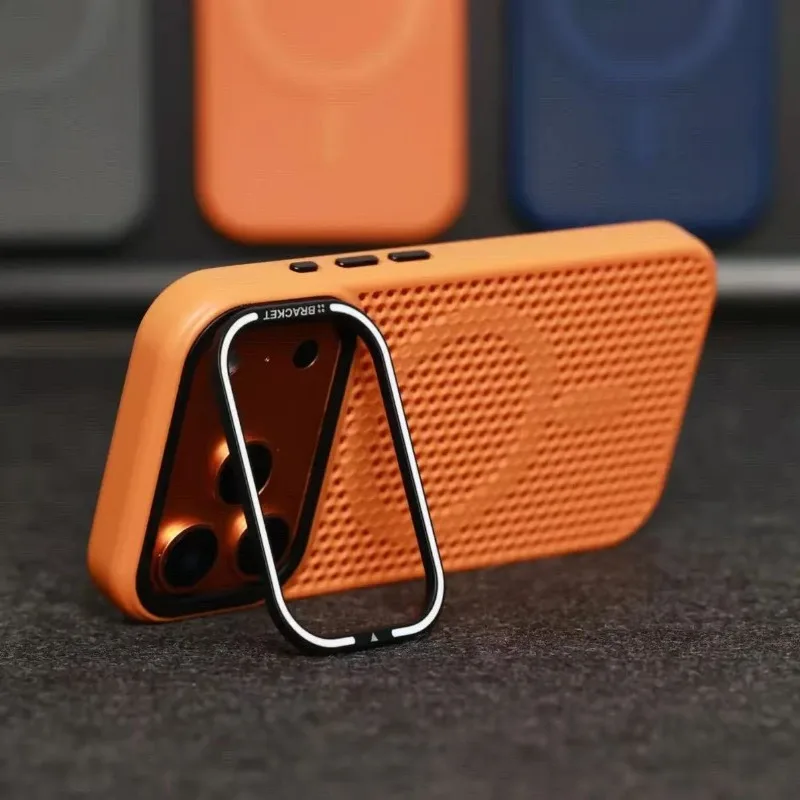 Funda de refrigeración de malla con soporte para cámara para iPhone 17 Pro Max 15 17 Pro 14 13 12 16 Pro Max para carga inalámbrica Magsafe a prueba de golpes