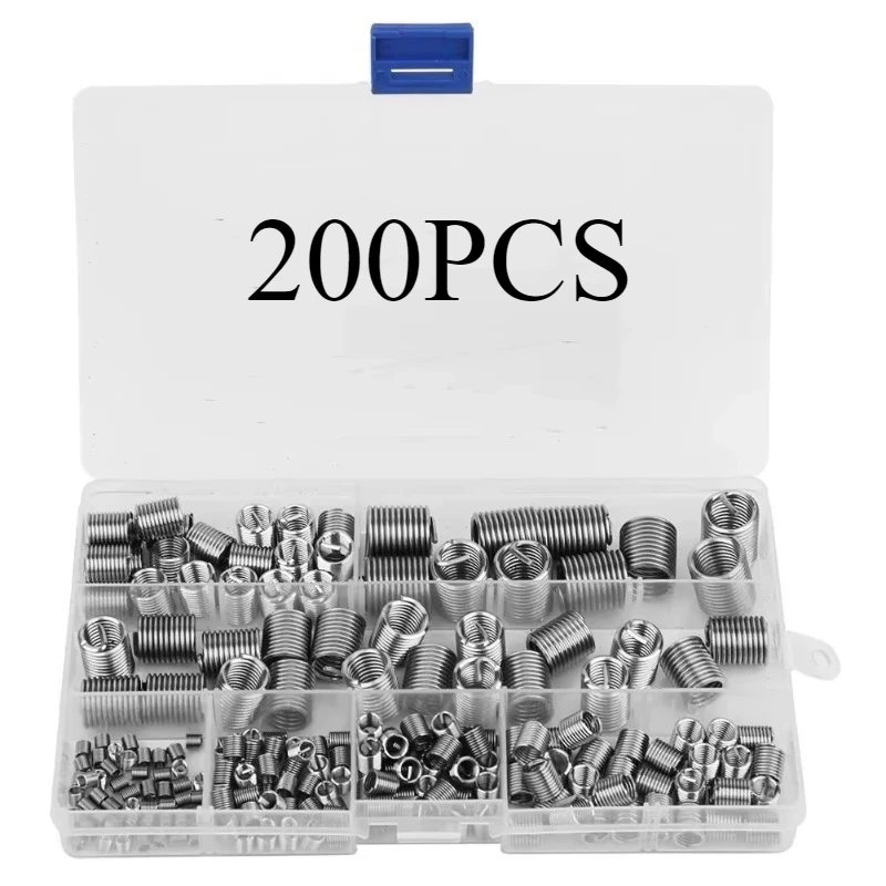 M3 M4 M5 M6 M8 M10 M12 Stainless Steel Screw Sleeve Thread Recovery Set 200pcs Helicoil Threaded Insert Wire Insert Kit
