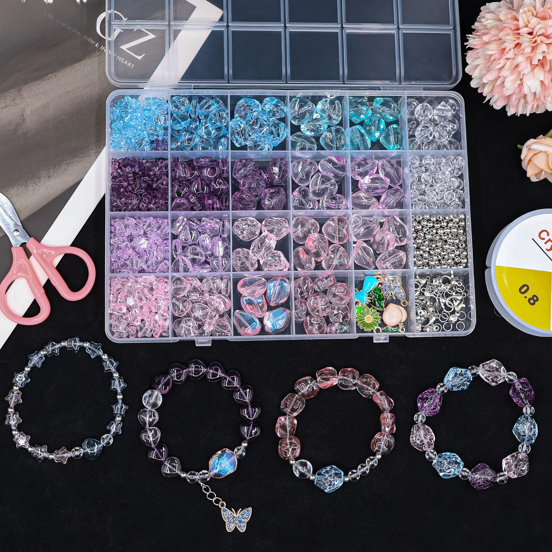 

Hot Sale 24 Grid Handmade Irregular Diy Bracelet Beaded Crystal Full Set Bracelet Beaded Jewelry Accessories