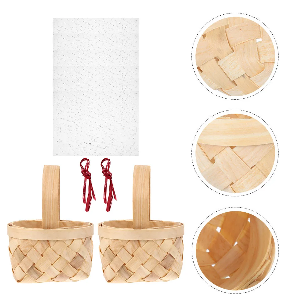 

2 Pcs Handheld Wedding Candy Basket Small Woven Baskets Decorative Mini Jewelry Wood Picnic Party Favor