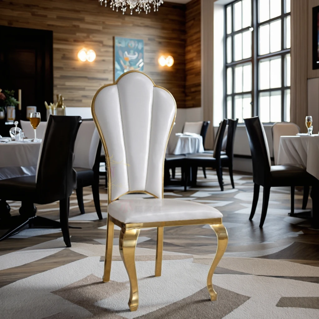 56 pcs f30 Luxury Upholstered Dining Chairs Wedding Chair Throne Metal Stainless Steel Gold Leg Wedding Hotel Chair ivy 309 view 5