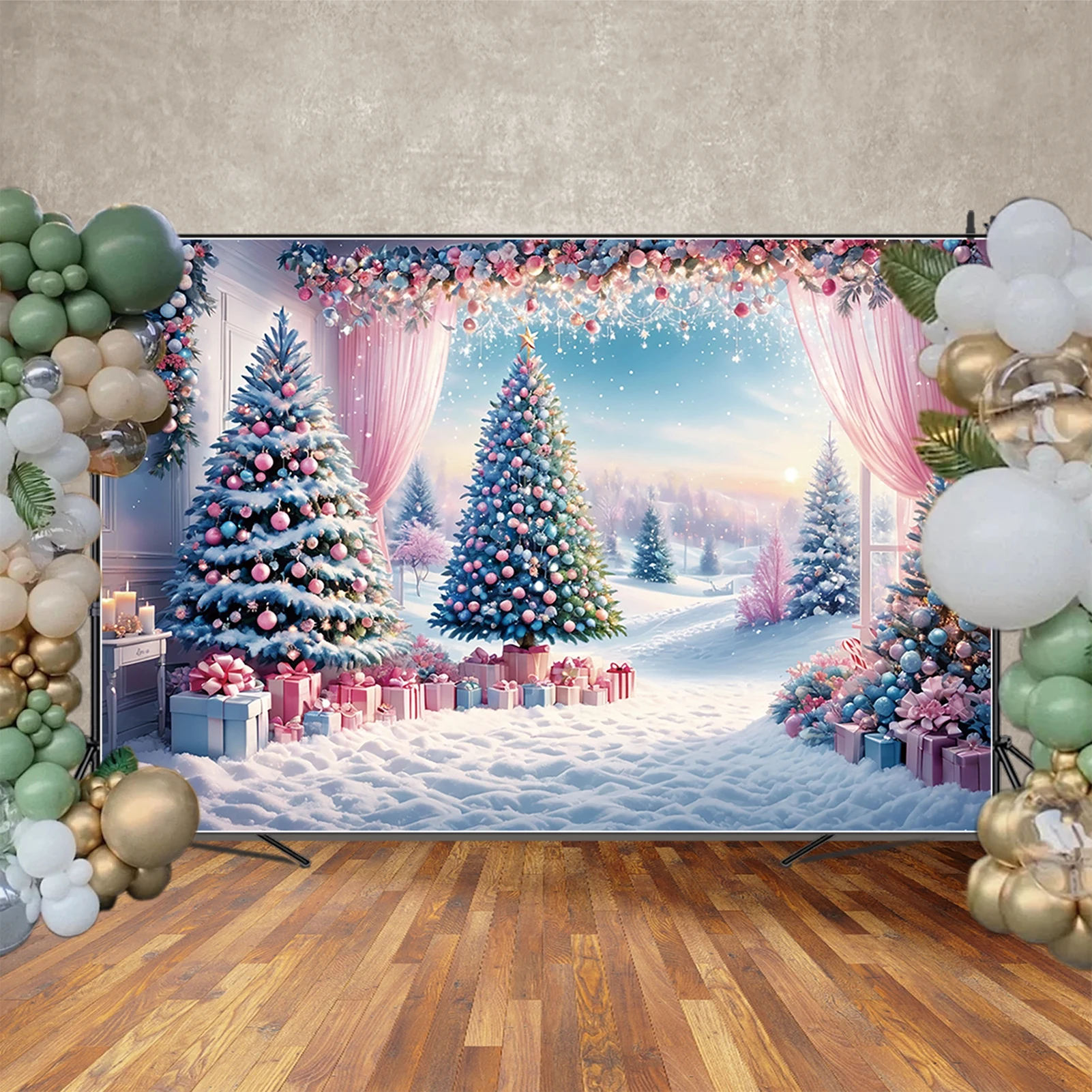 MOON.QG Christmas Tree Pine Curtain Photography Backdrop Winter Snow Field Photo Studio Background 2024 Custom Photoshoot Props