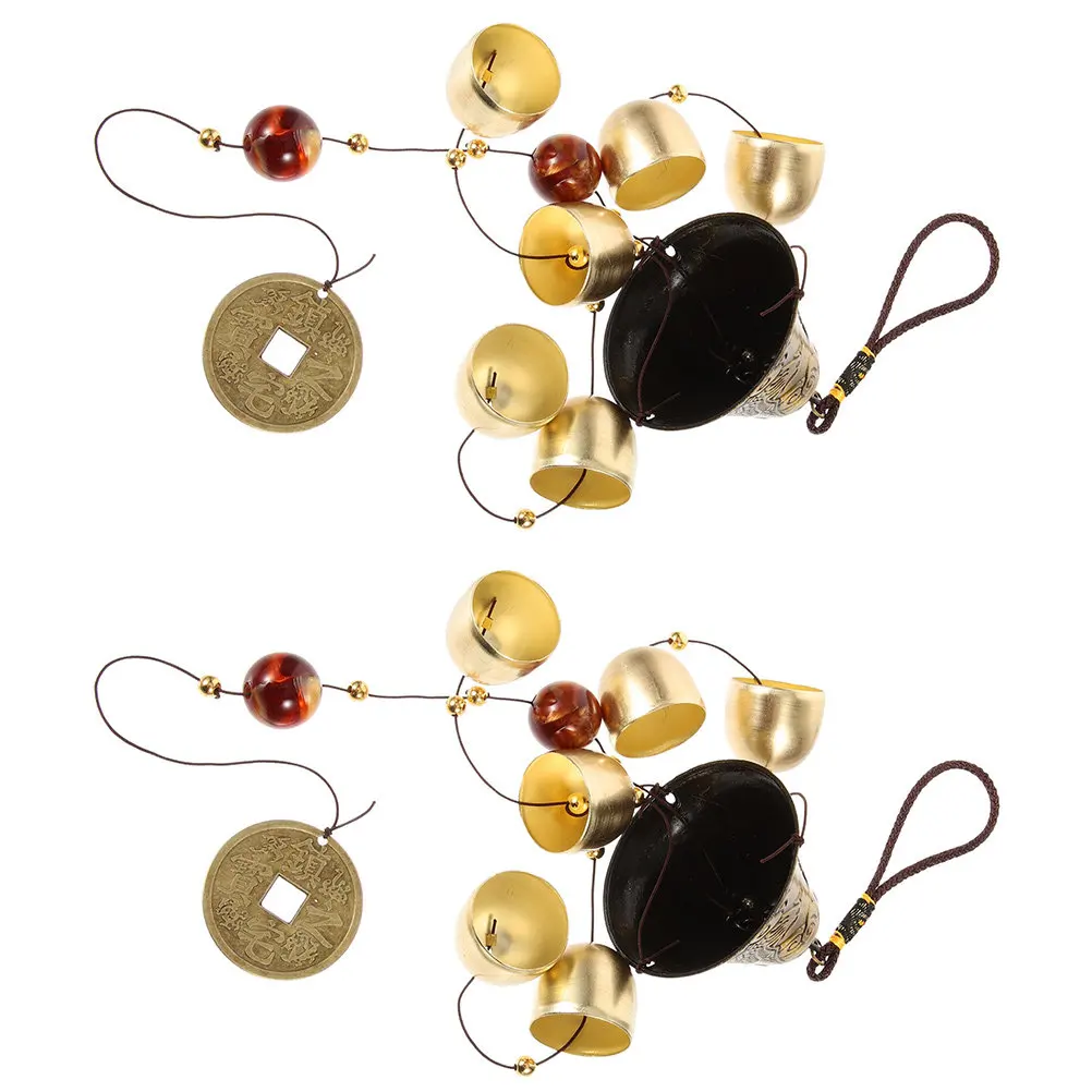 2Pcs Feng Shui Wind Chimes Alloy Dragon Bell Set Hanging Outdoor Garden Balcony Decorative Lucky Harmony Sound