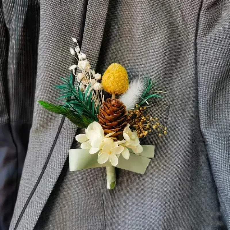 말린 꽃 Boutonniere 웨딩 남자 브로치, 신부 손목 코사지 소녀 팔찌, 파티, 무도회, 결혼, 신랑, Boutonniere