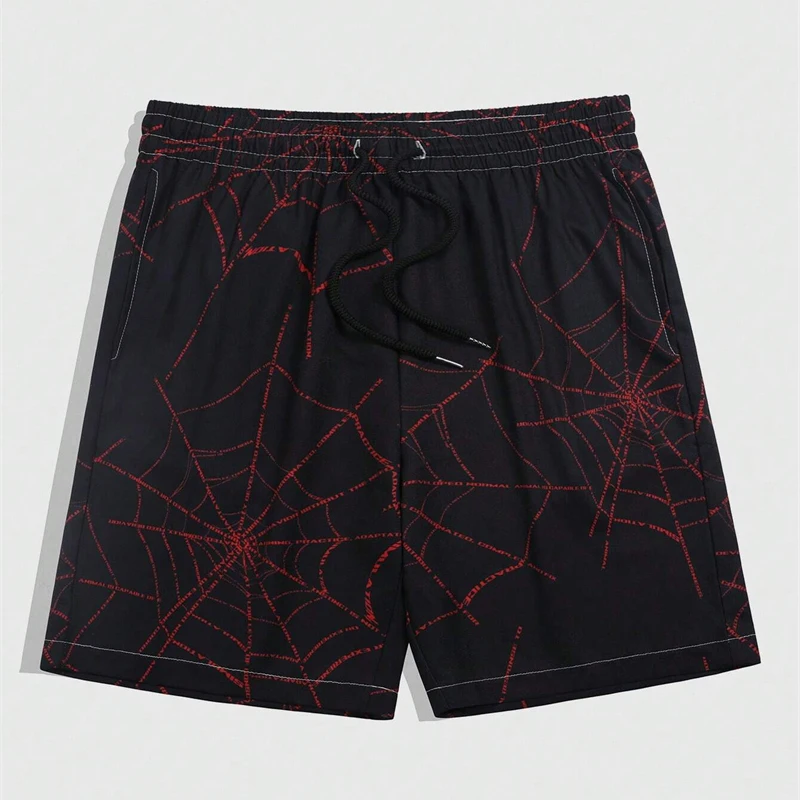 

Простые мужские шорты с принтом «Паутина», летние плавки для серфинга с эластичной резинкой на талии, дышащие короткие уличные черные шорты с 3D градиентом