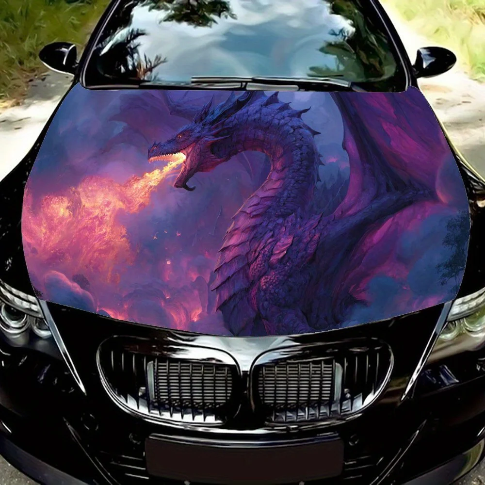 

Magic Dragon with Fiery Breath PVC Car Vinyl Wraps, Self-Adhesive Waterproof Car Hood Decal Sticker, Car Decoration Protection S
