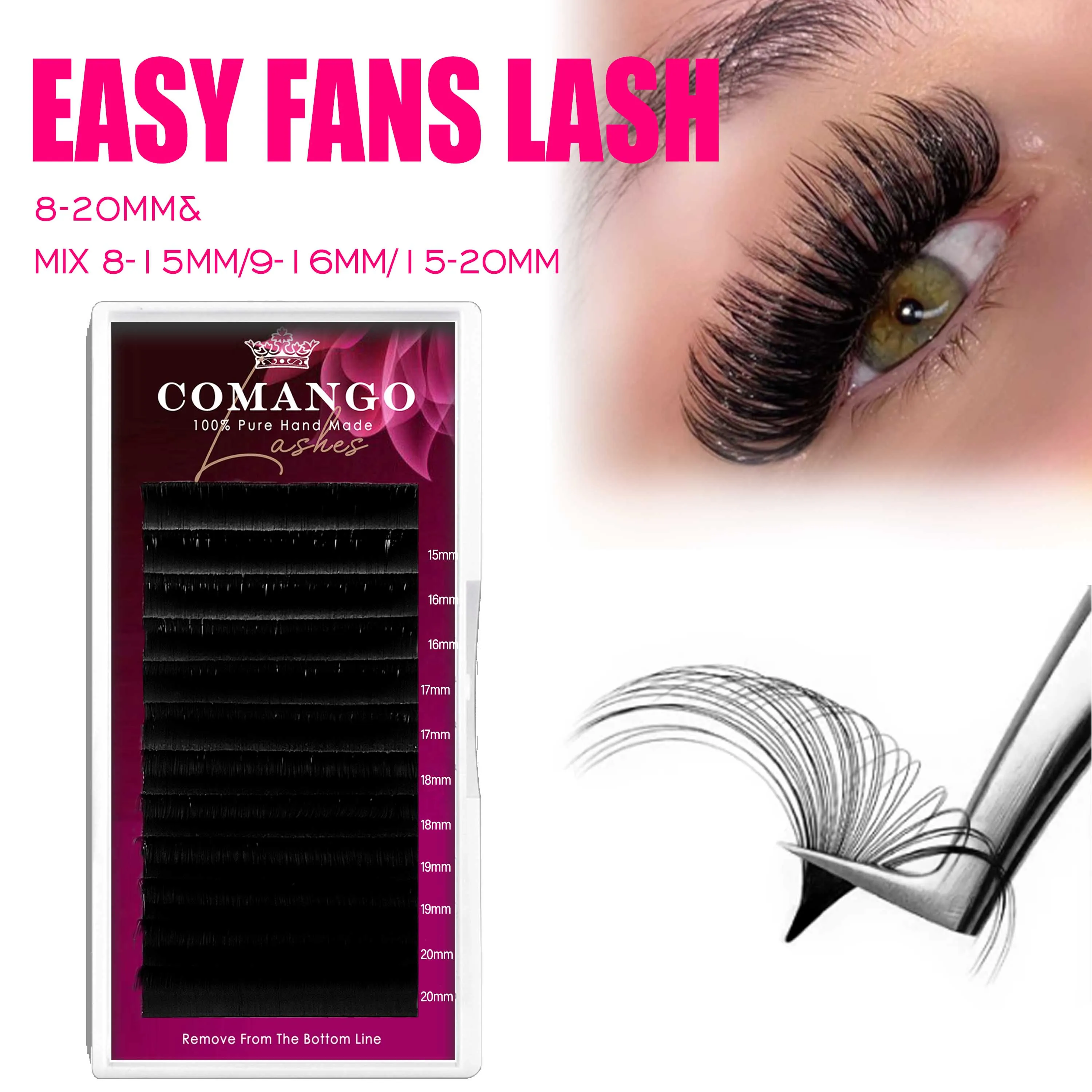 Easy Fanning Bloom Eyelashes C/D/DD Curl Austomatic Flowering Volume Faux Mink Natural Eyelash Extension Imported Materials