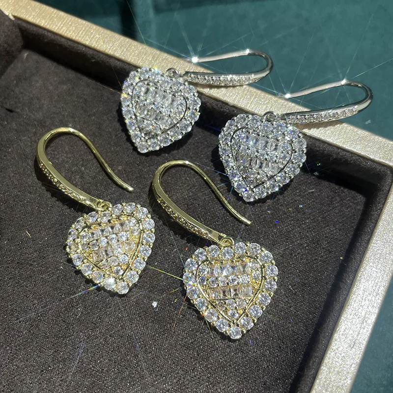 New Trendy Temperament Versatile Fashionable Women's Earrings Love Super Flash Zircon Sweet Fresh Popular Luxury Party