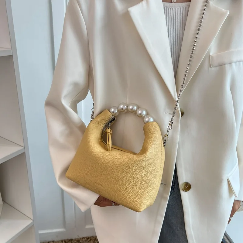 Pearl Fashion Handbag New Fashion Versatile Chain Crossbody Bag Texture Bag For Women Solid Color Small Satchels Bag