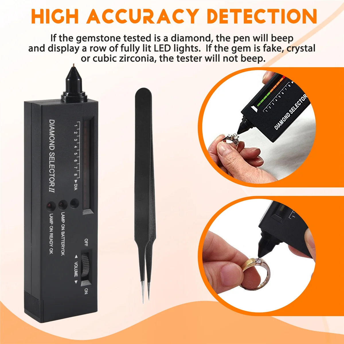 BABP Diamond Tester Pen,Professional Diamond Detector with 60X Mini LED Magnifying, Diamond Test Pen for Novice and Expert