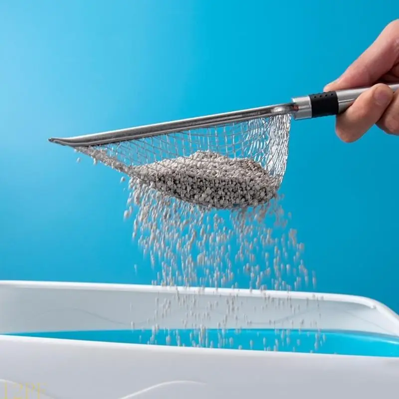 12PF 2Pcs Stainless Steel Shovel Kitten Litter Shovel Stainless Steel Handle Pet Cleaner