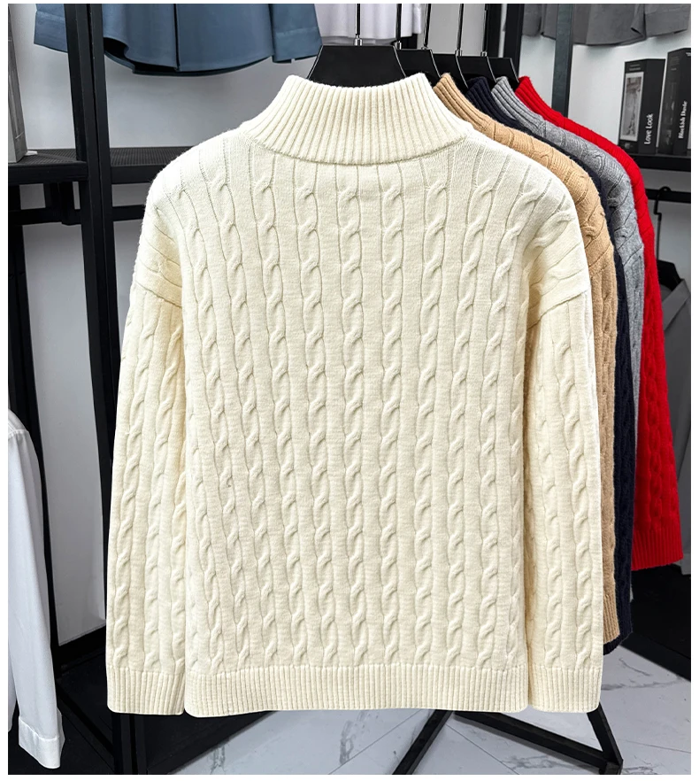 Hochwertige Markenmode 2026 Retro Stehkragen Reißverschluss Bestickter Pullover Personalisierter Exquisiter Jacquard Herbst-Winter-Strickwaren – Detail 5