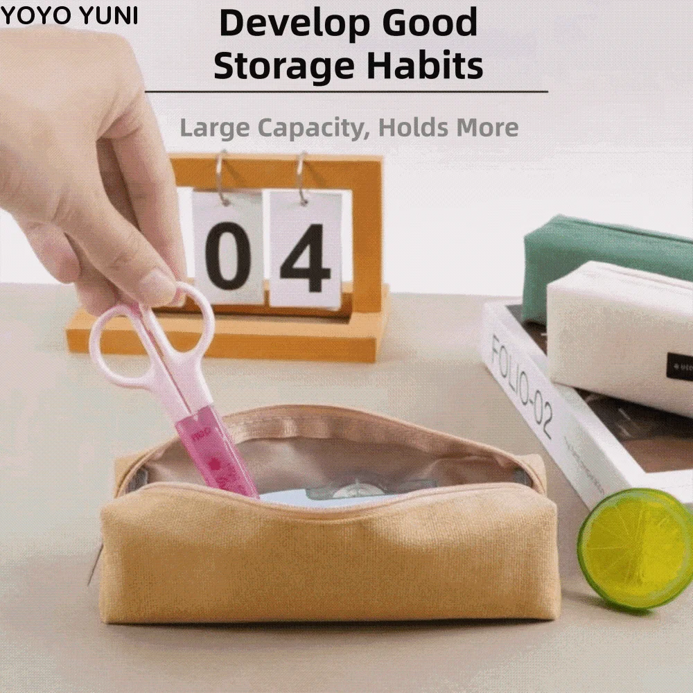 

Large Capacity Canvas Pencil Case Solid Color Small Size Storage Organizer Bag Simple Design Canvas Material Creative Pen Bag