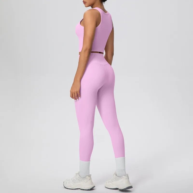 

Женский однотонный костюм для йоги, быстросохнущие дышащие облегающие брюки, жилет, спортивный костюм, повседневный костюм для бега, фитнеса
