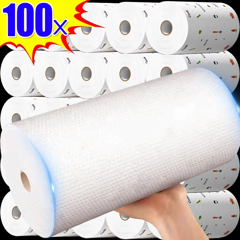 Disposable Lazy Rags Washable Paper Non-woven Dish Cloths Kitchen Roller Paper Cleaning Wipes Absorbent Towels Dishes Rags