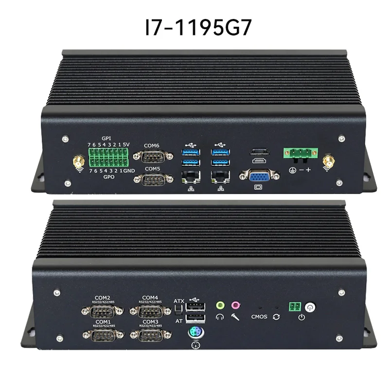BEBEPC Industri Mini PC dengan Inter I7-1195G7 Mendukung 4G LTE GPIO WiFi dengan 6xDB9 RS485/422 4xUSB3.0 1xHDMI 1xVGA Komputer