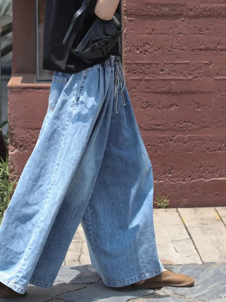 Amax luluE 2024 Korean Fall Fashion Womens Loose Denim Wide Pants Ladies Casual Oversized Jeans Luxury Classic Vintage Trousers