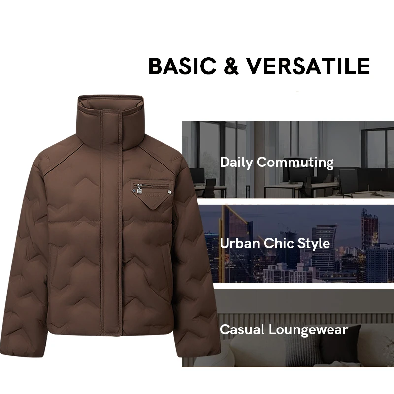 Chericom Chaqueta corta de plumón para mujer, chaquetas de plumón a prueba de viento con cremallera y cuello levantado, ropa femenina de moda con cordón 2025 Y309052Y