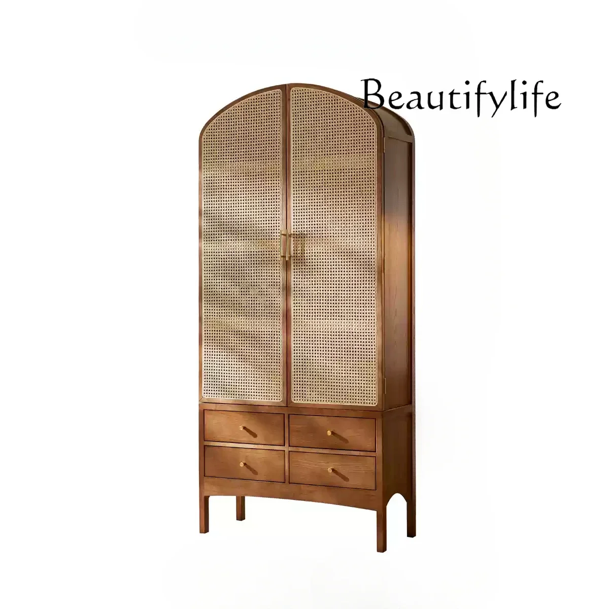 Retro solid wood rattan storage B & B high cabinet wabi-sabi wind bookcase display decorative storage cabinet