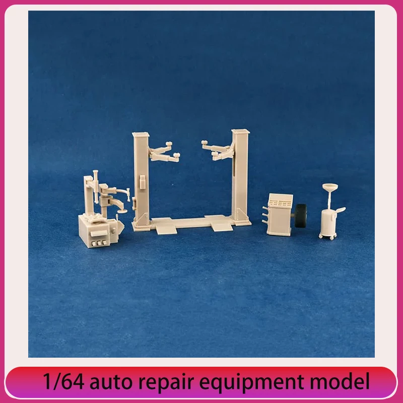 

1/64 оборудование для авторемонта, модель балансировочного станка, подъемник для шин, ведро для сбора, аксессуары для гаража, белая модель