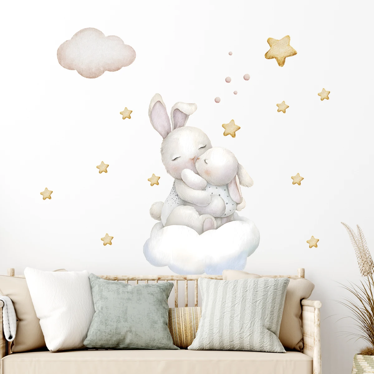 Cartoon Parent-child Animals Rabbit Wall Stickers Kids Room Star Baby Room Home Decoration Bedroom Living Room Decor Wall Decals