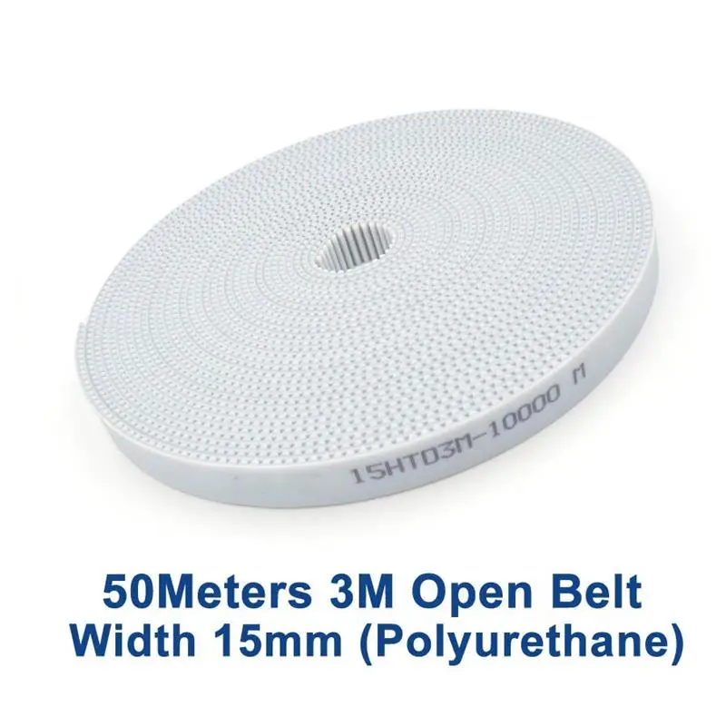 50Meters PU Arc HTD 3M Open Synchronous Belt 3M-15mm Width 15mm Polyurethane Steel White HTD3M Timing Belt Engraving CNC