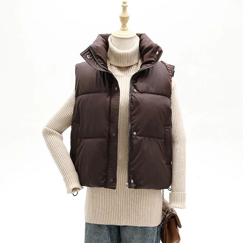 Chaleco holgado de algodón para mujer, Chaqueta corta sin mangas con cuello levantado, moda coreana, otoño e invierno, novedad de 2024