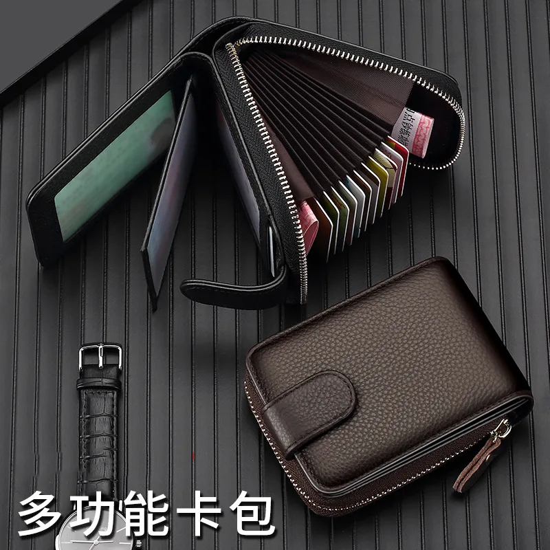 Unisex RFID Blocking Card Wallet PU Leather Accordion Holder Men Driving License Protector Multi Slot Zipper Credit ID Card Case