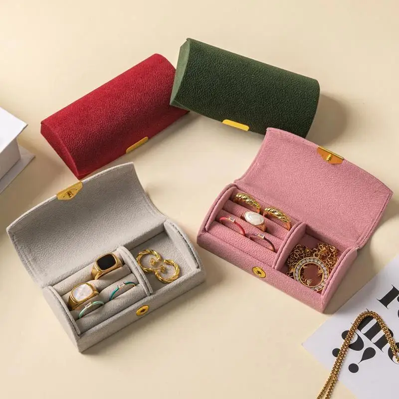 Arched Portable Jewelry Storage Box Portable Business Trip And Travel Anti-oxidation Ring Jewelry Box Velvet Cloth Accessory Box