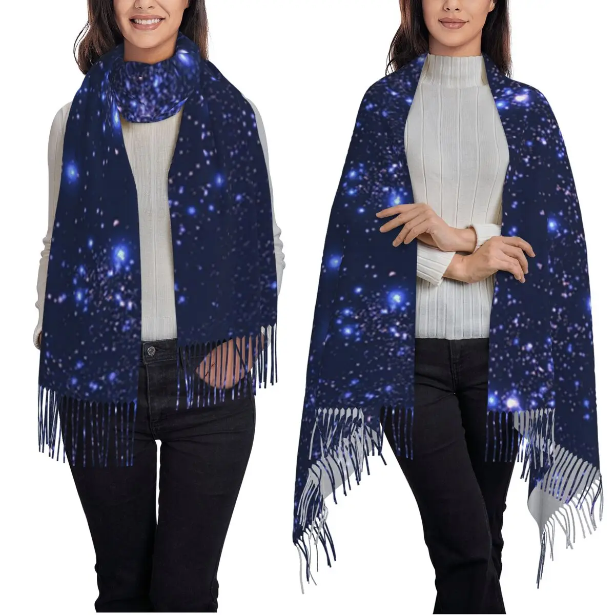 الفضاء غالاكسي الأبراج وشاح شرابة الأوشحة النساء شالات دافئة ناعمة ويلتف كبير الخريف الشتاء شال التفاف