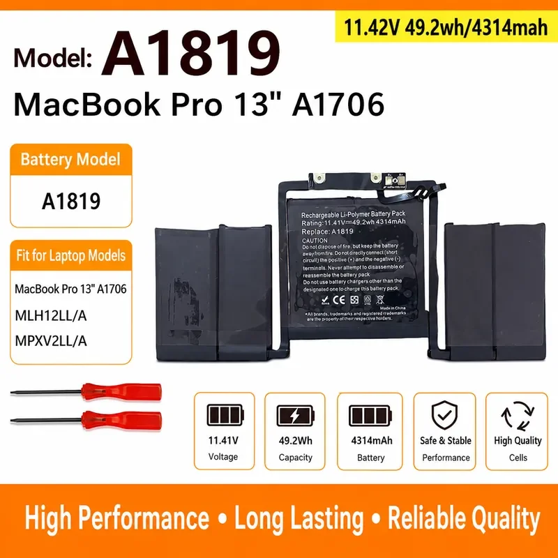 For Apple laptop Macbook Pro13 inch A1706 A1819 laptop battery