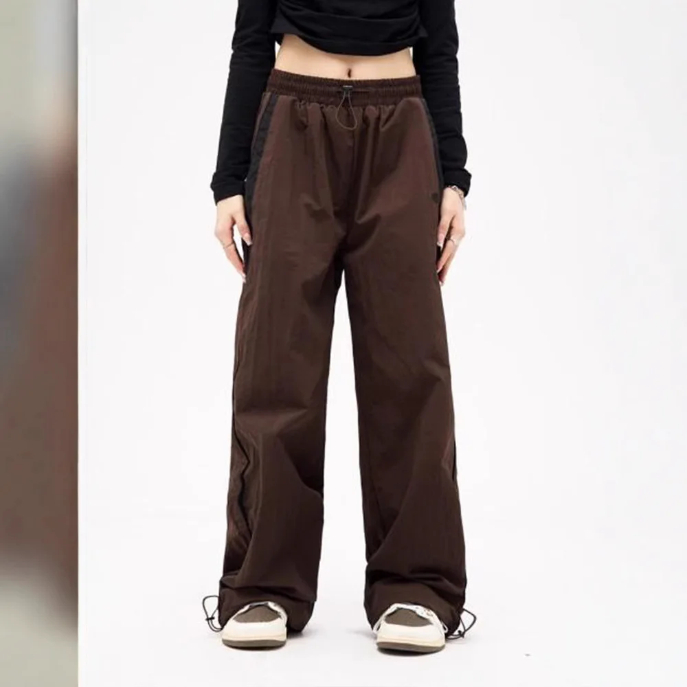 

Women's Casual Wide-leg Work Pants Drawstring Solid Color Street Fit Stretch Waist Sports Pants Loose Y2K Jogger Loose Trousers
