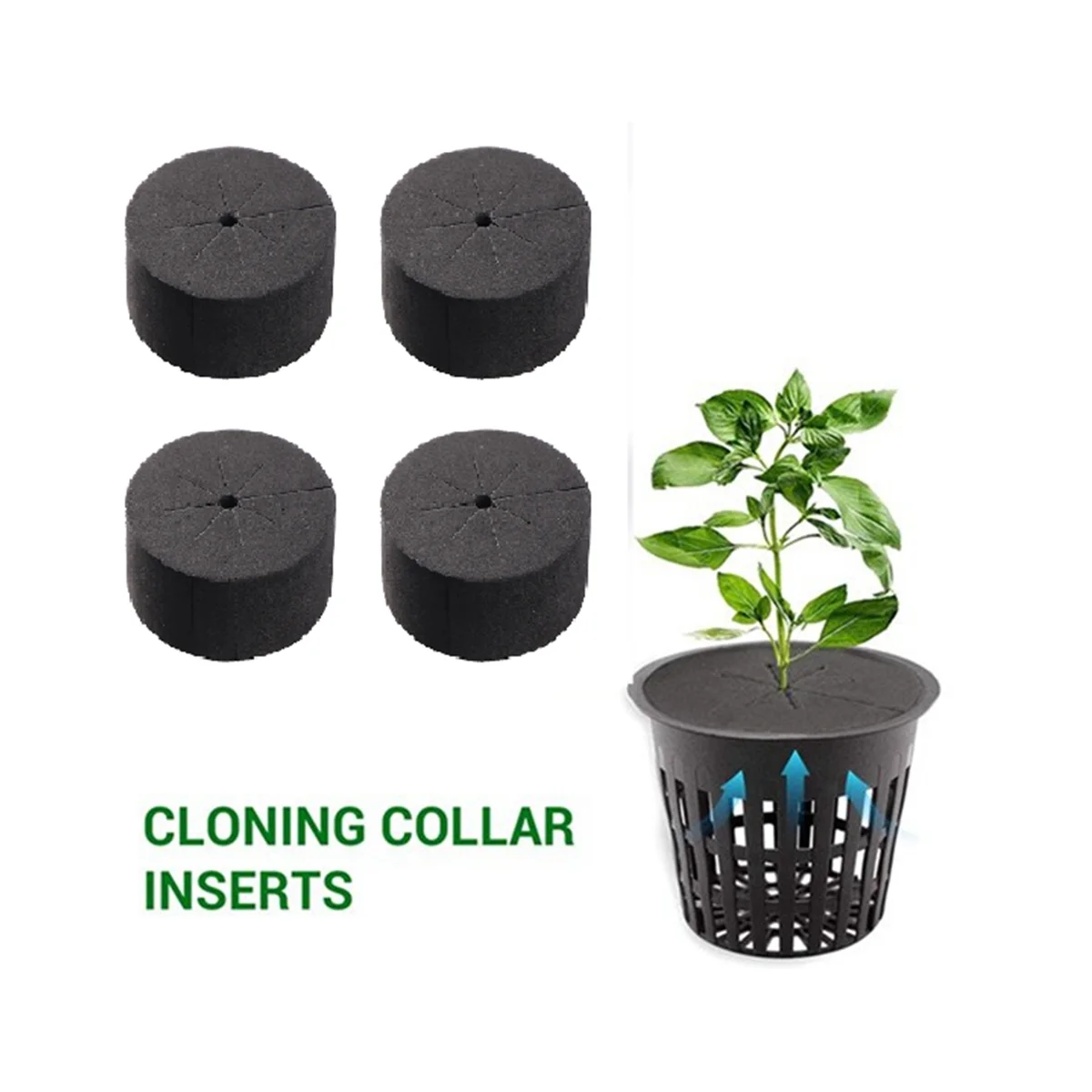 40Pcs Garden Clone Collars Neoprene Inserts Sponge Block for 2 Inch Net Pots Hydroponics Systems and Cloning Machines