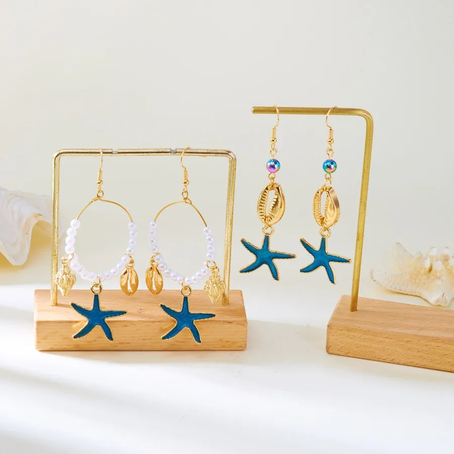 1 Pair Summer Marine Element Vacation Style Starfish Tail Versatile Alloy Earrings for Women