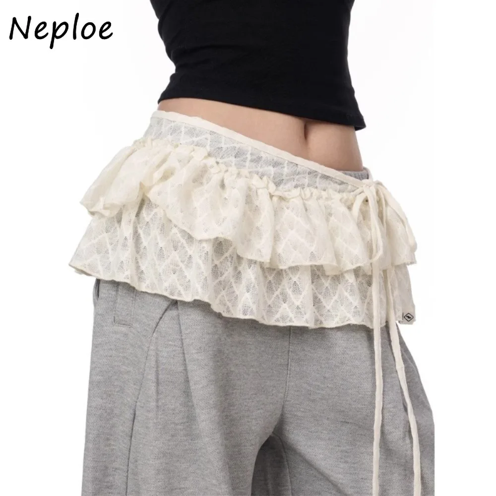 

Neploe 2025 New Lace Hollow Out Korea Skirts Heavy Lace Up One-piece Type Short Fart Curtain High Waist Fungus Y2K Goth Faldas
