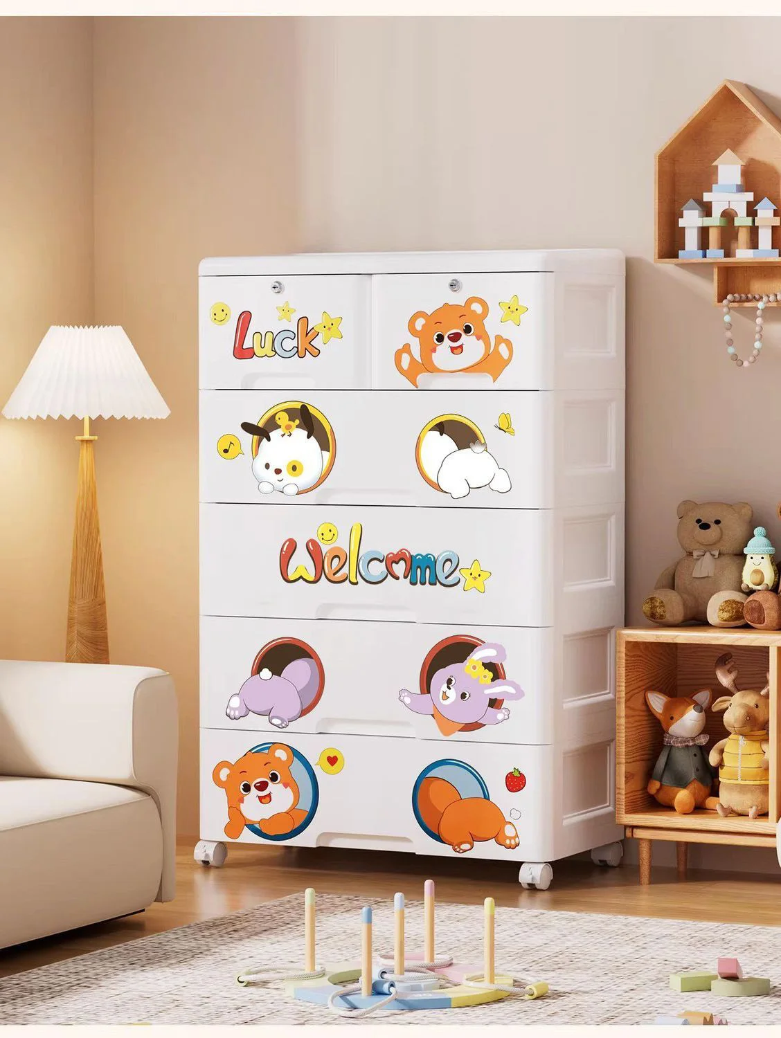 Armario de Almacenamiento de Plástico con Cajones, Diseño de Dibujos Animados, Organizador para Estudiantes que Ahorra Espacio, para Juguetes, Archivos y Ropa de Bebé, Multifuncional