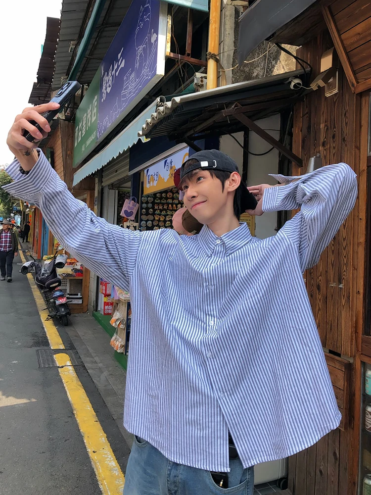 Cleanfit Blue White Stripes Long Sleeve Casual Shirt for Boys Spring Fashion Sunboy Handsome Style Leisure Coat Jacket