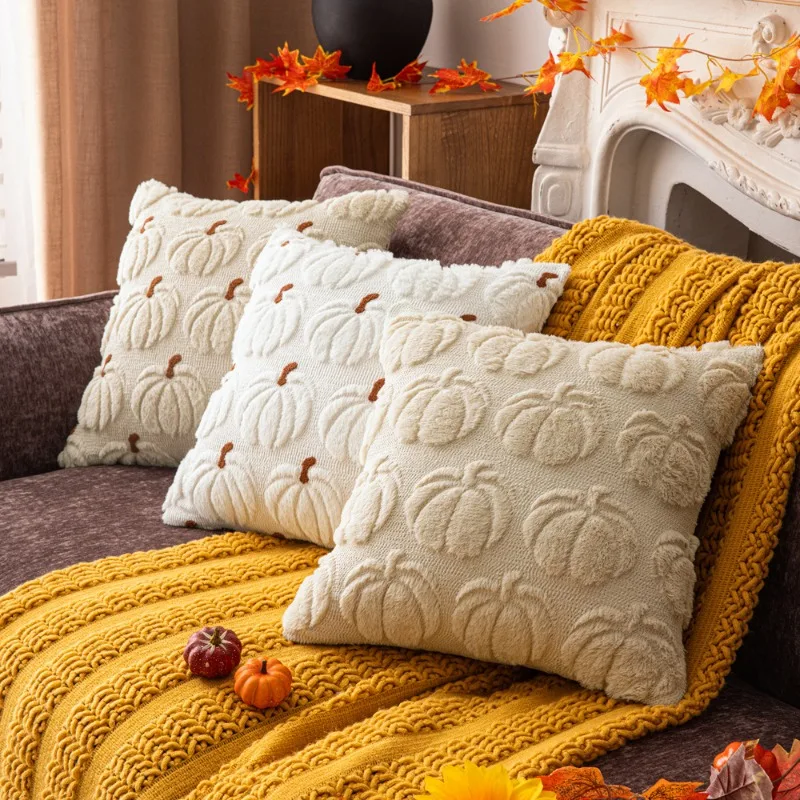 2pcs Plush Cover Sturdy Stitching Prevent Thread Loosening Fit Homestay Bedroom Autumn Scene Layout Simple Dust Cleansing