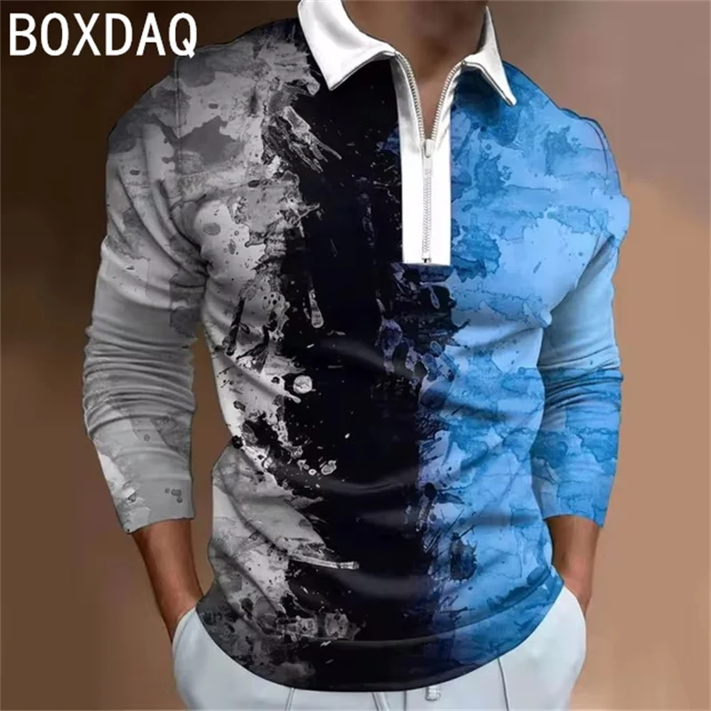 Fashion Polo shirt Men 3D Gradient Line Print Polo Shirt Men's Street Personality Tops Summer Short Sleeve Lapel Oversized Tops