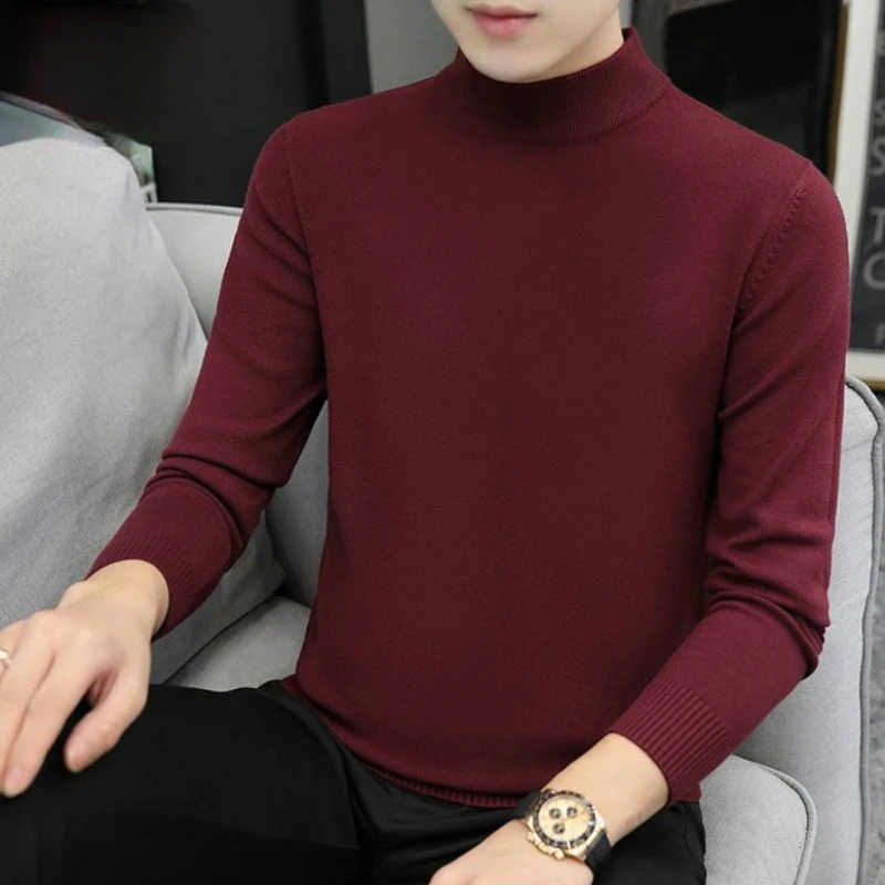 

2023 Autumn Winter New Turtleneck Loose Pullover Base Shirt Men Warm Clothes Handsome Short Fashion Long-sleeved Casual Sweater