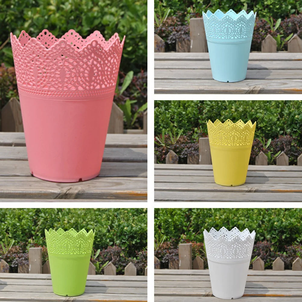 1Pcs Plastic Resin Flower Pots Small Crown Vase Organizing Cosmetics Stationery Holder Hollow Basket Garden Accessories