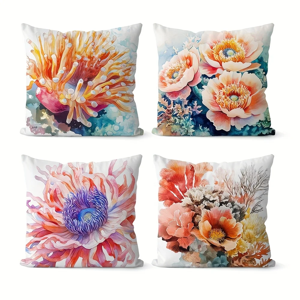 4pcs Bright floral patterns Single-sided printing Short plush Suitable for living rooms bedrooms sofas (excluding pillow cores)