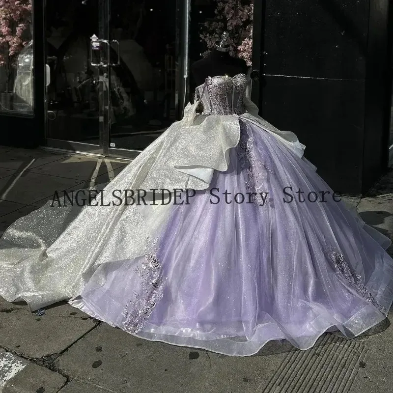 ANGELSBRIDEP-vestidos de quinceañera para niñas, apliques de tul de encaje, cuentas brillantes, vestido de fiesta de cumpleaños dulce, 15