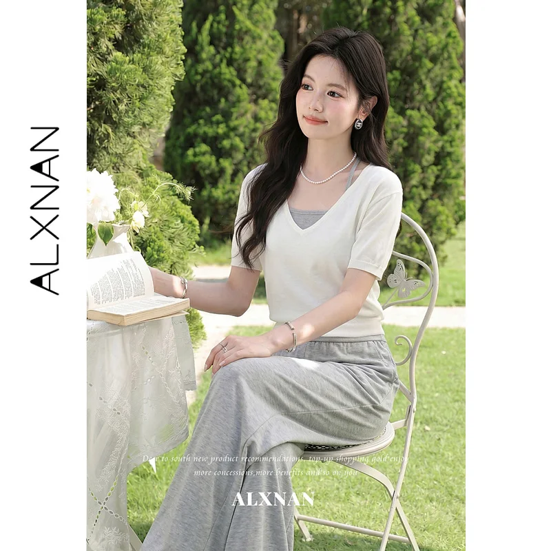 ALXNAN Grey Pants 2026 New Fall High Waist Loose Fit Draped Good Drape Casual Trousers Cotton 100% Ladies Bottom L672162A