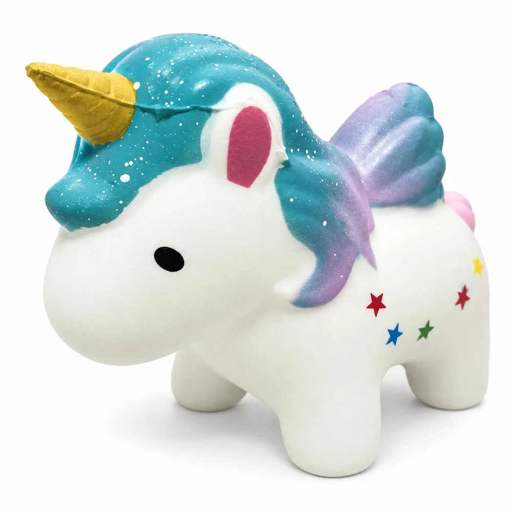 Galaxy Unicorn Squishy Toy Soft PU Slow Rising Foam White Pony Colorful Stars Gold Horn Squeeze Fidget Gift for Teens and Adults