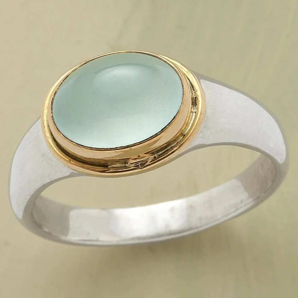 Elegant Inlaid Sea Blue Stone Women's Ring Trendy Two Color Daily Wear Party Jewelry Anniversary Gift